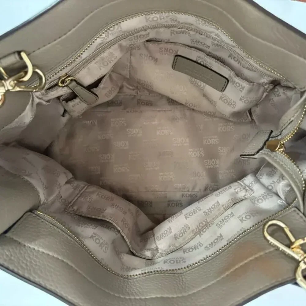 Michael Kors Handbag Tote Taupe Satchel Leather Tote ShoulderBag Purse Crossbody